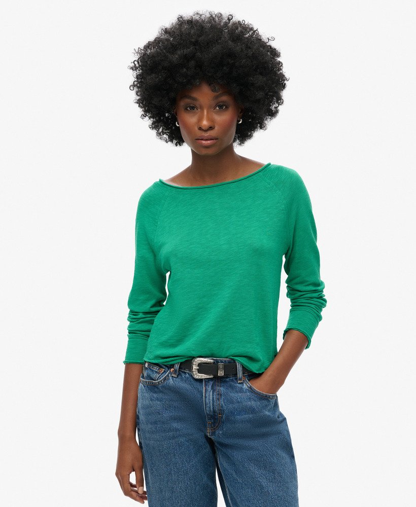blusa de manga comprida em tecido french terry na cor verde drop kick.