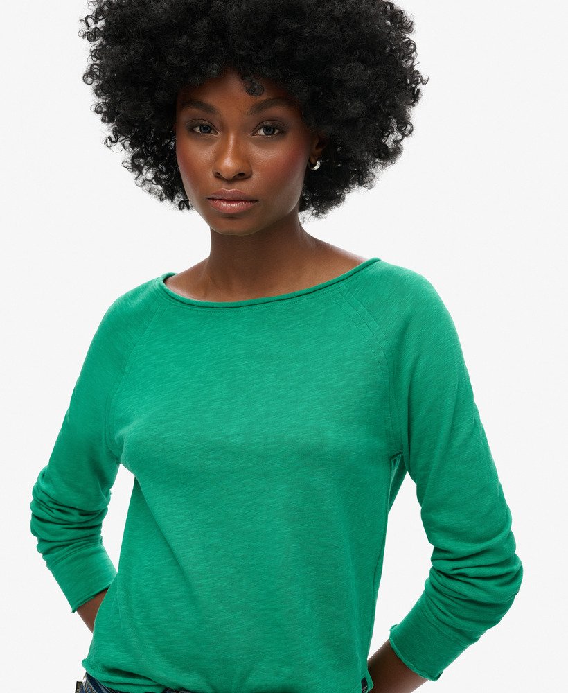 blusa de manga comprida em tecido french terry na cor verde drop kick.