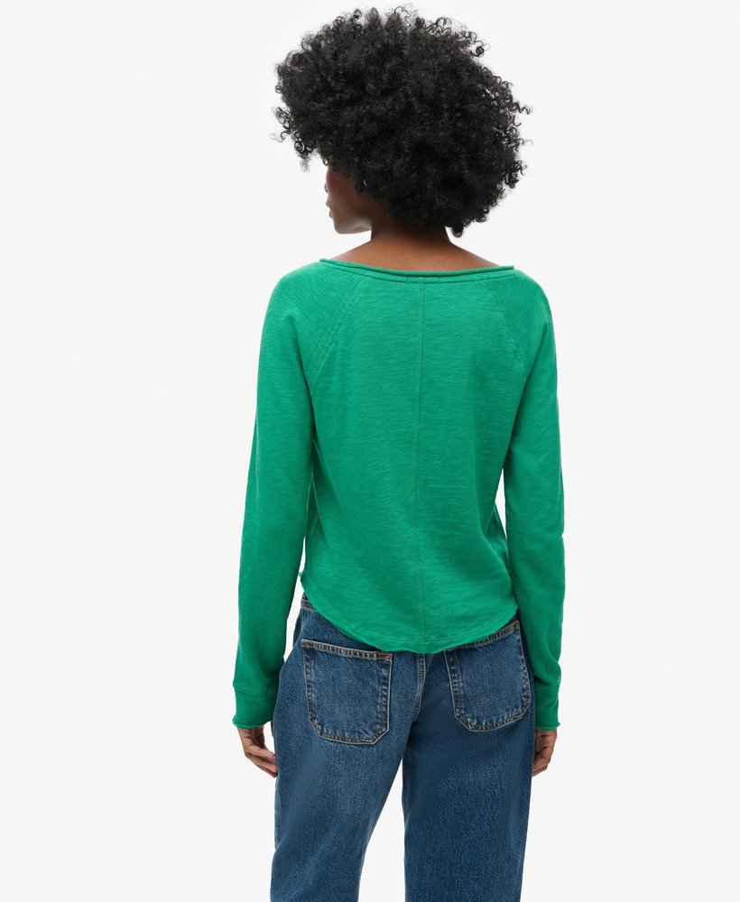 blusa de manga comprida em tecido french terry na cor verde drop kick.