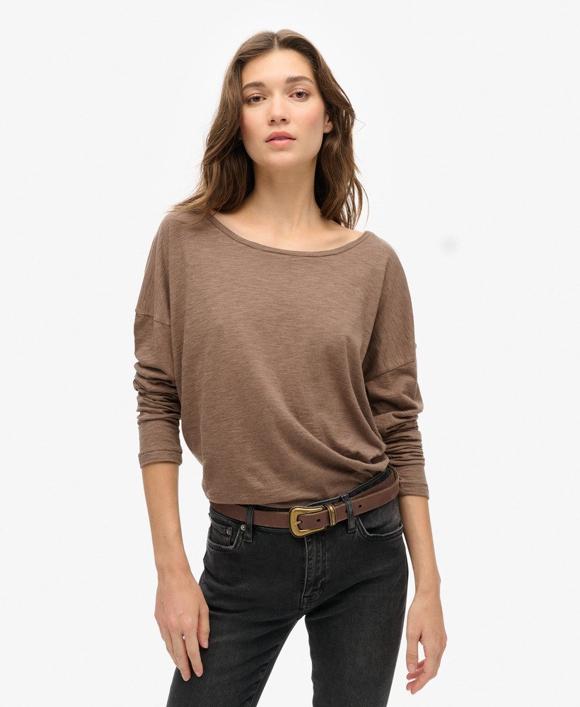 blusa de manga comprida em malha na cor marrom mesclado.