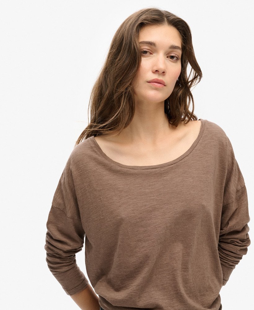blusa de manga comprida em malha na cor marrom mesclado.