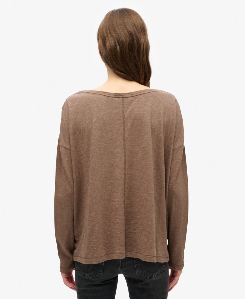 blusa de manga comprida em malha na cor marrom mesclado.