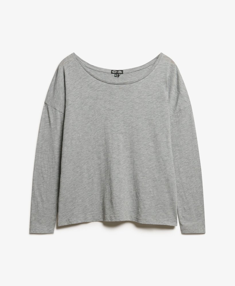 blusa de manga comprida em malha na cor cinza mesclado.