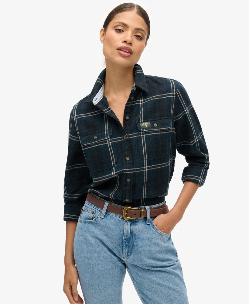 camisa de flanela xadrez lenhador em azul marinhoverde