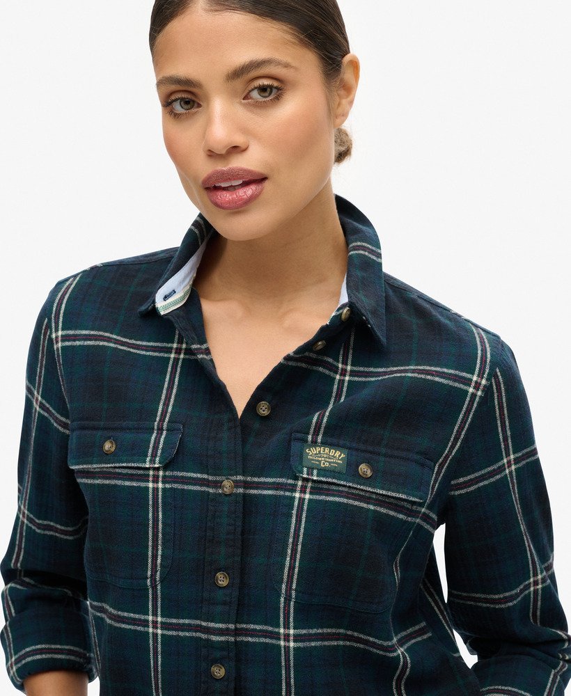 camisa de flanela xadrez lenhador em azul marinhoverde
