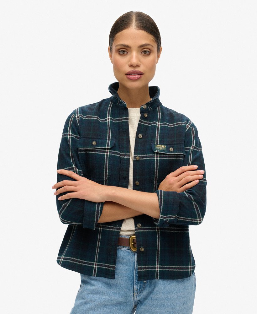 camisa de flanela xadrez lenhador em azul marinhoverde
