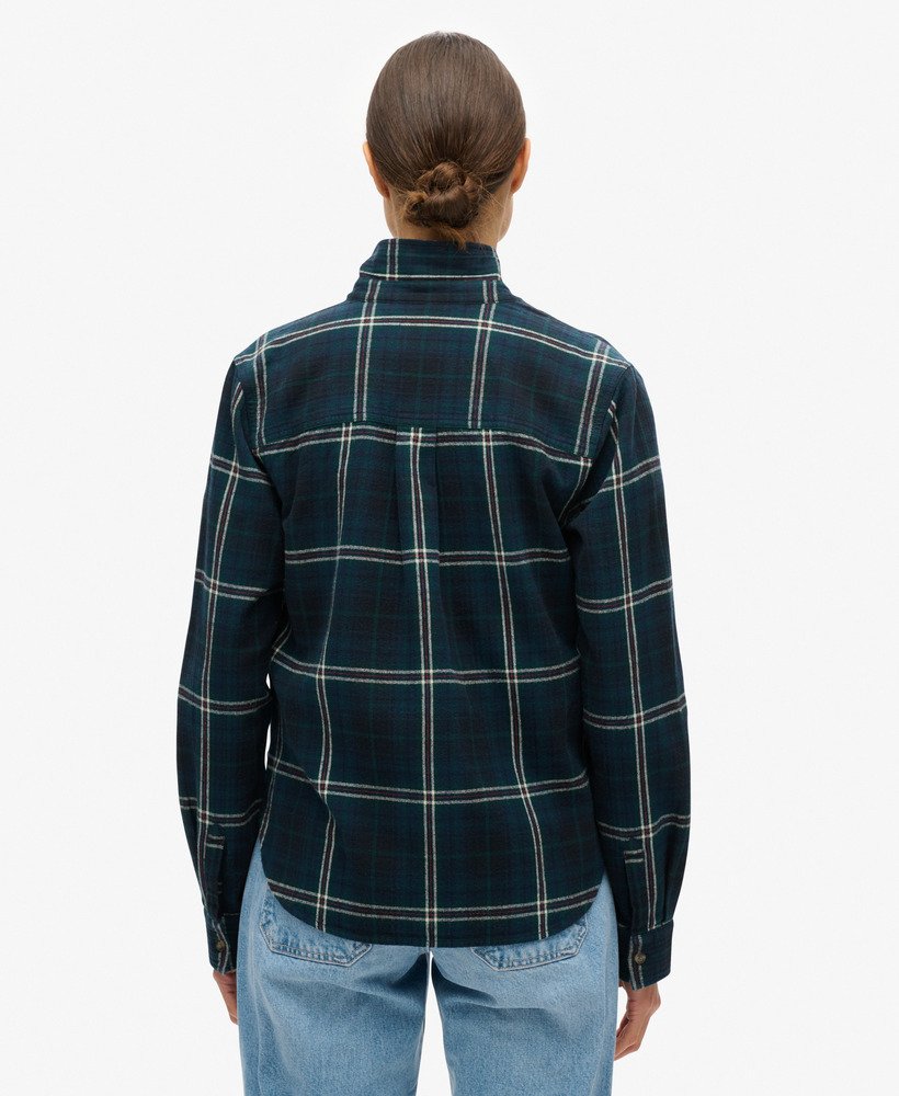 camisa de flanela xadrez lenhador em azul marinhoverde
