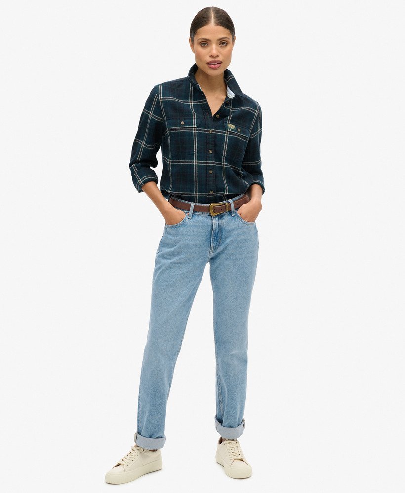 camisa de flanela xadrez lenhador em azul marinhoverde