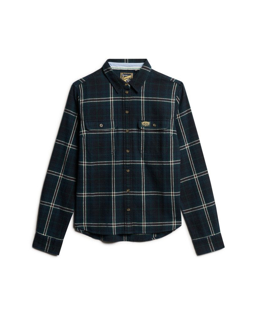 camisa de flanela xadrez lenhador em azul marinhoverde