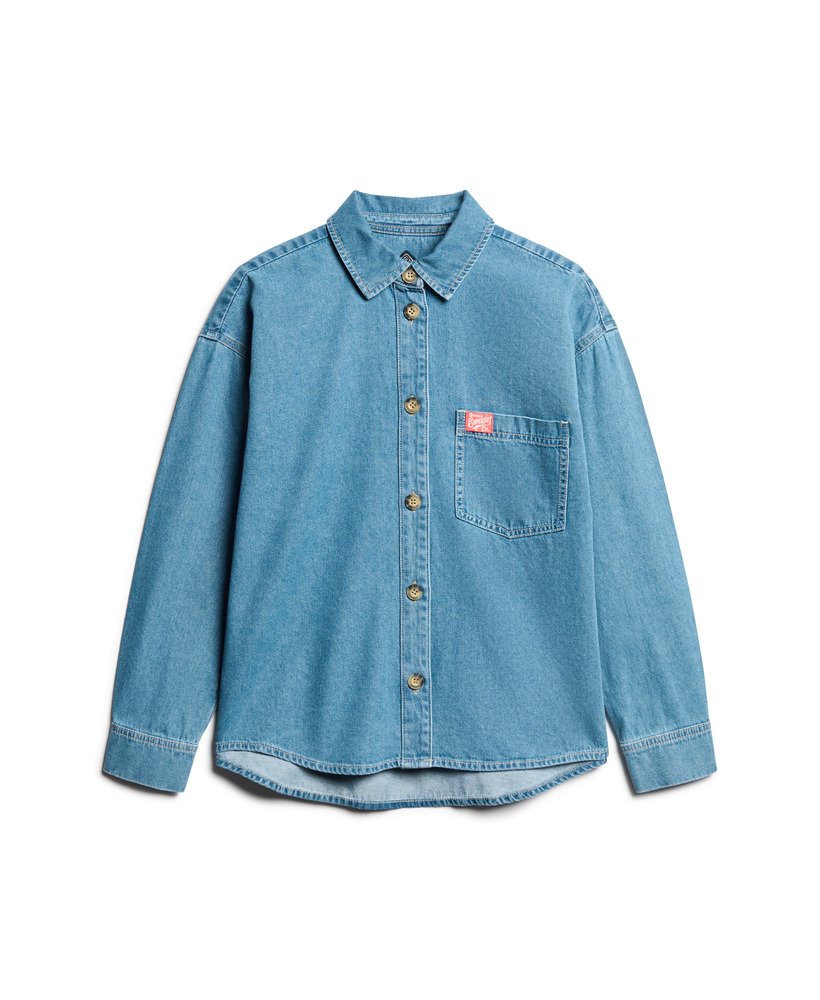sobretudo jeans em lavagem azul vintage