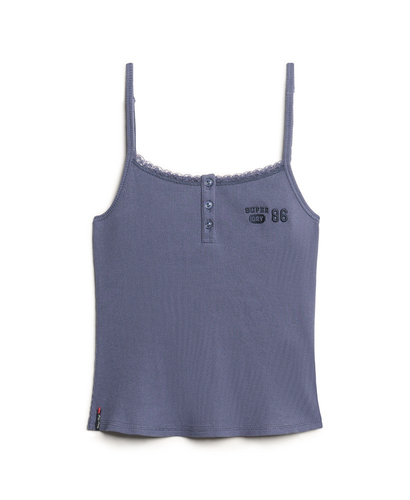 camiseta regata esportiva com estampa de botões na cor azul marinho.