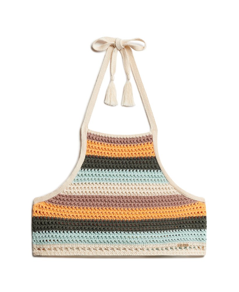 top cropped de crochê com decote halter em estampa listrada satsuma.