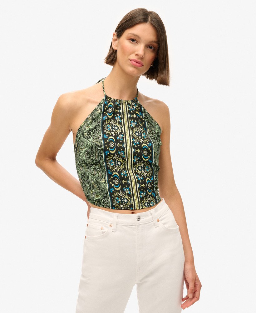 top st tropez paisley com estampa de folhas verdes.