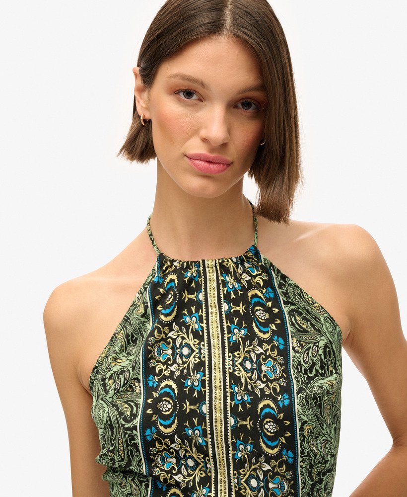 top st tropez paisley com estampa de folhas verdes.