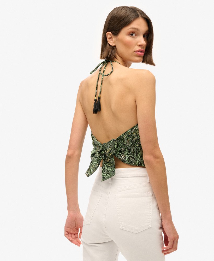 top st tropez paisley com estampa de folhas verdes.