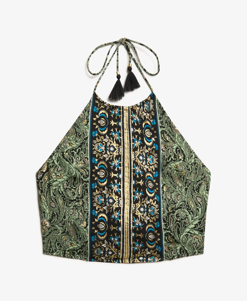 top st tropez paisley com estampa de folhas verdes.