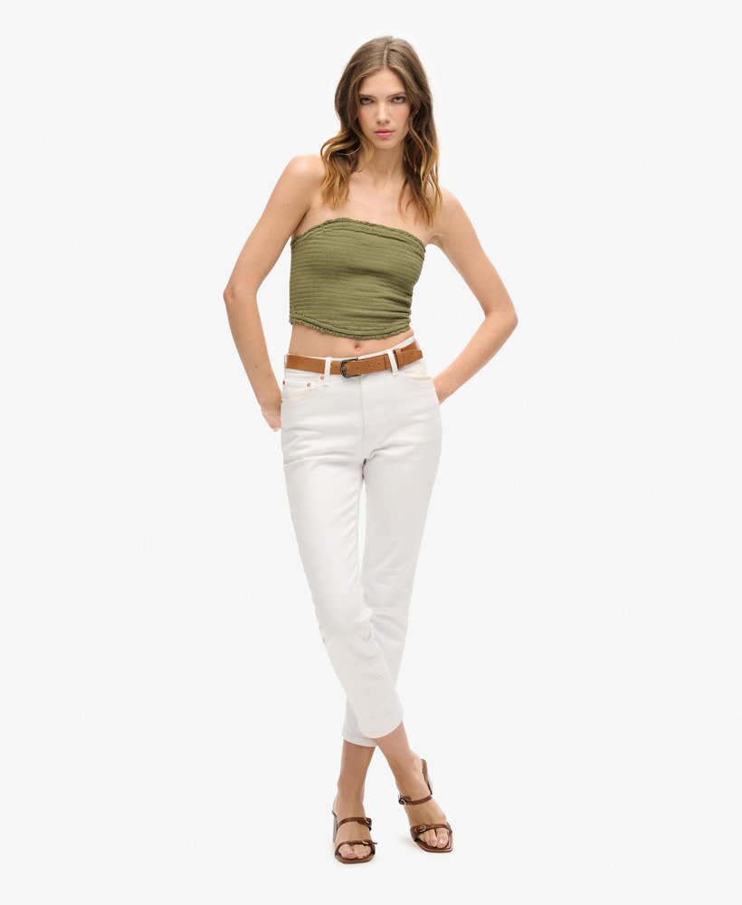 top bandeau com detalhe franzido na cor cáqui lavado.