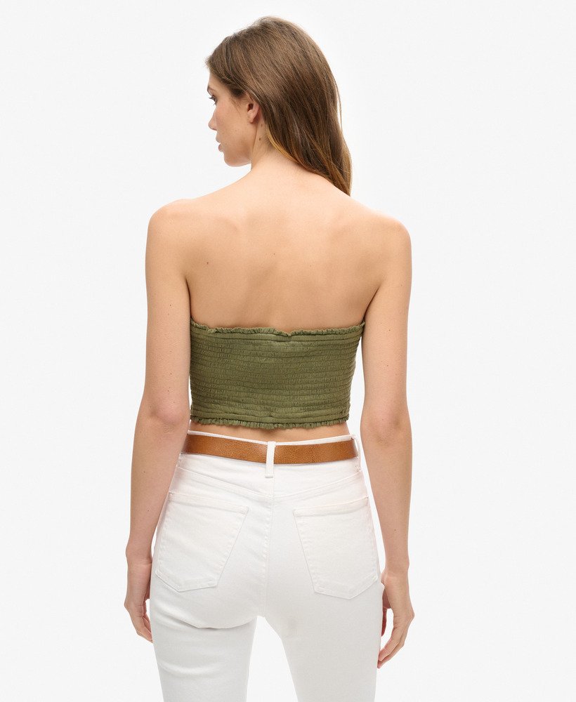 top bandeau com detalhe franzido na cor cáqui lavado.