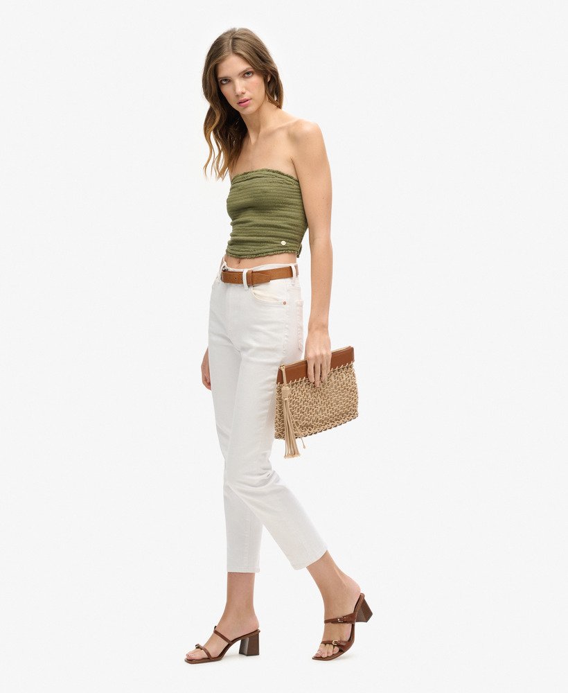 top bandeau com detalhe franzido na cor cáqui lavado.