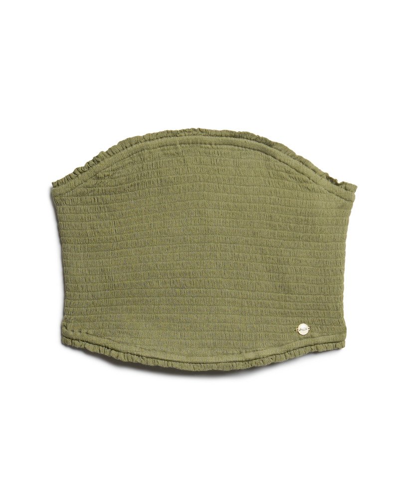 top bandeau com detalhe franzido na cor cáqui lavado.