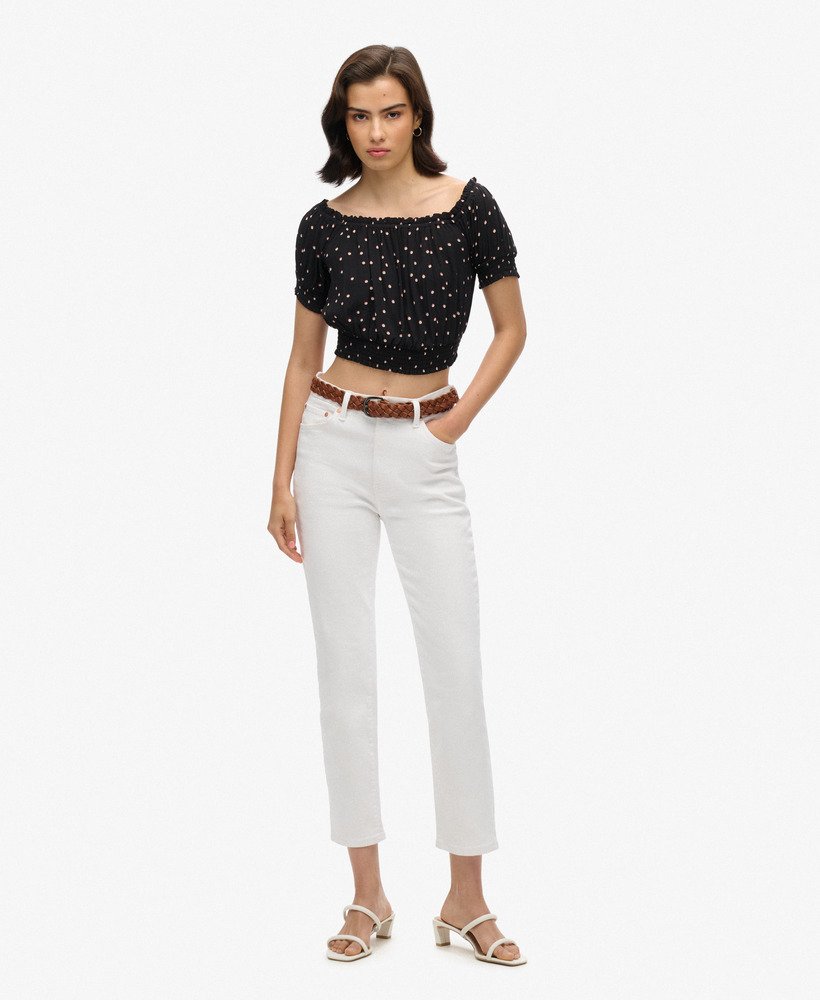 top cropped de manga curta com detalhe franzido na cor preto shadow spot