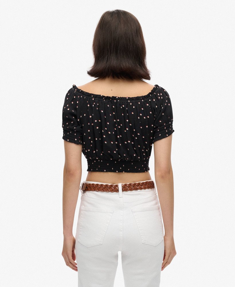 top cropped de manga curta com detalhe franzido na cor preto shadow spot