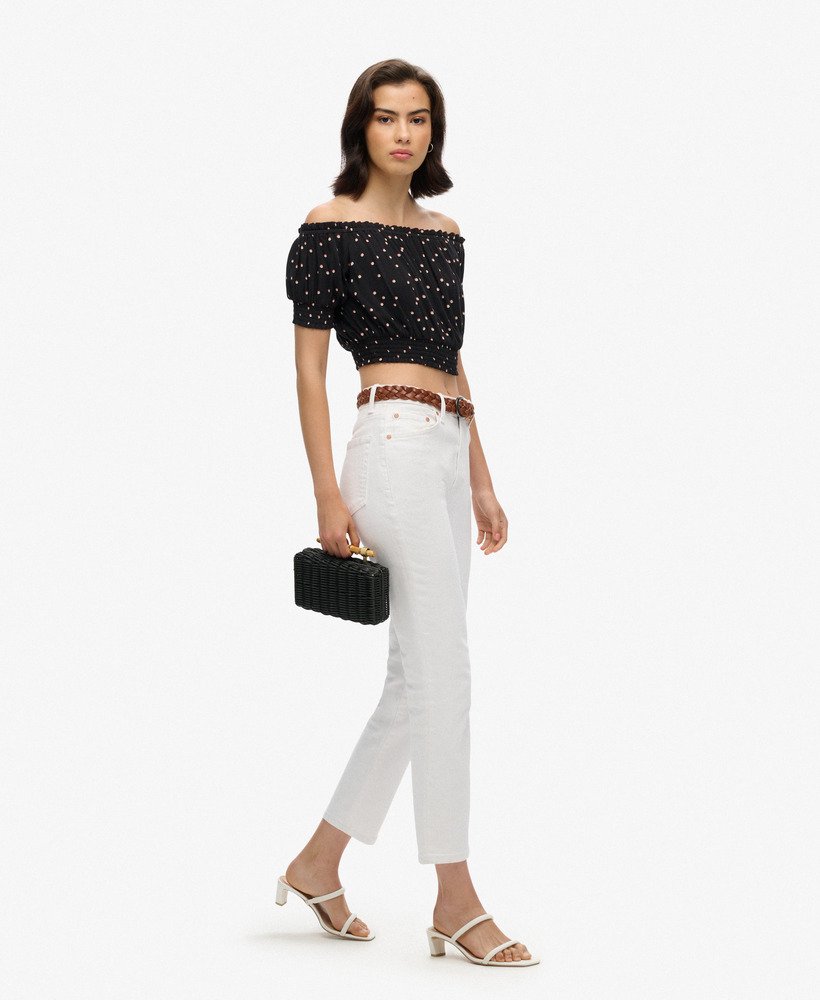 top cropped de manga curta com detalhe franzido na cor preto shadow spot