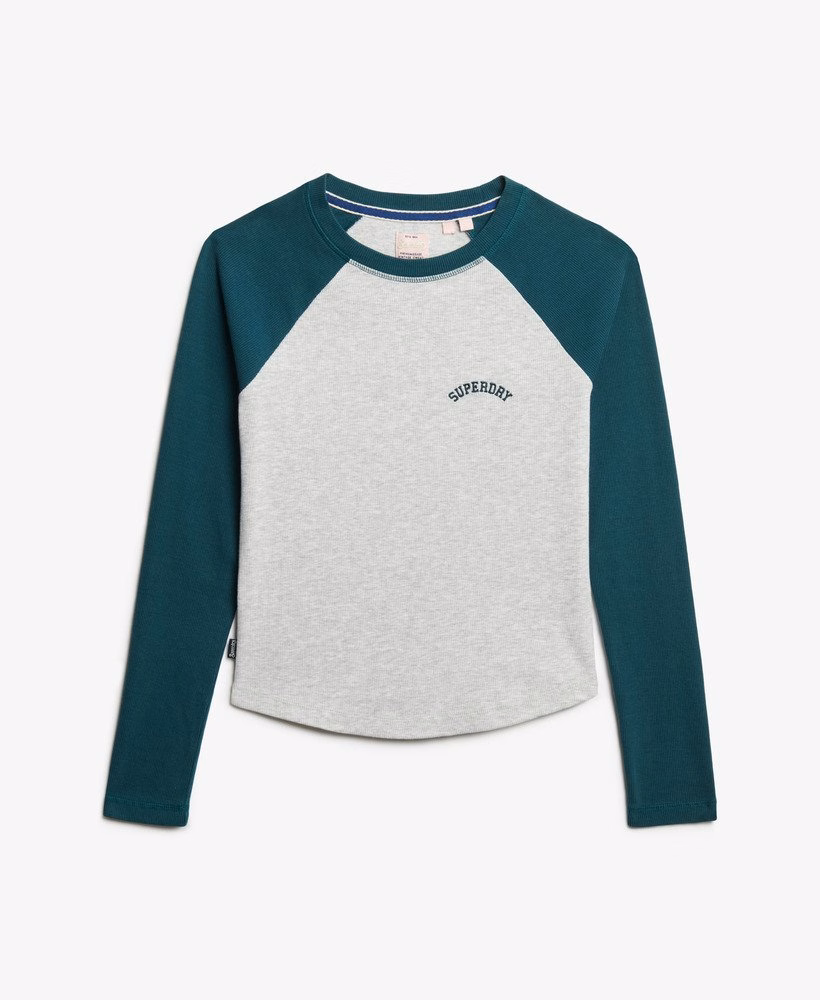Camiseta de manga comprida estilo baseball canelada com logo essencial
