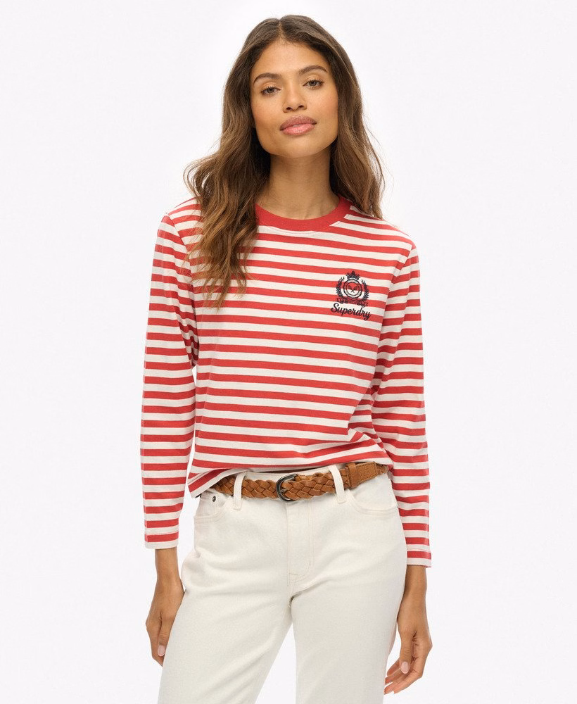 Camisa listrada de manga comprida estilo Country Club