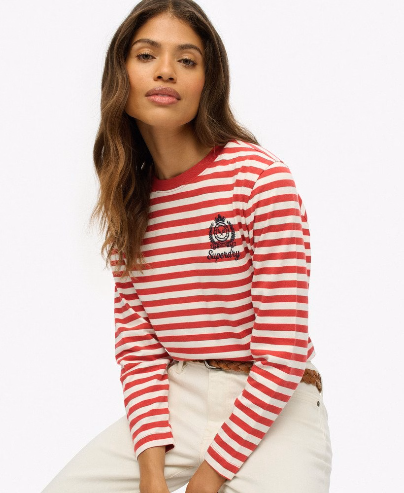 Camisa listrada de manga comprida estilo Country Club