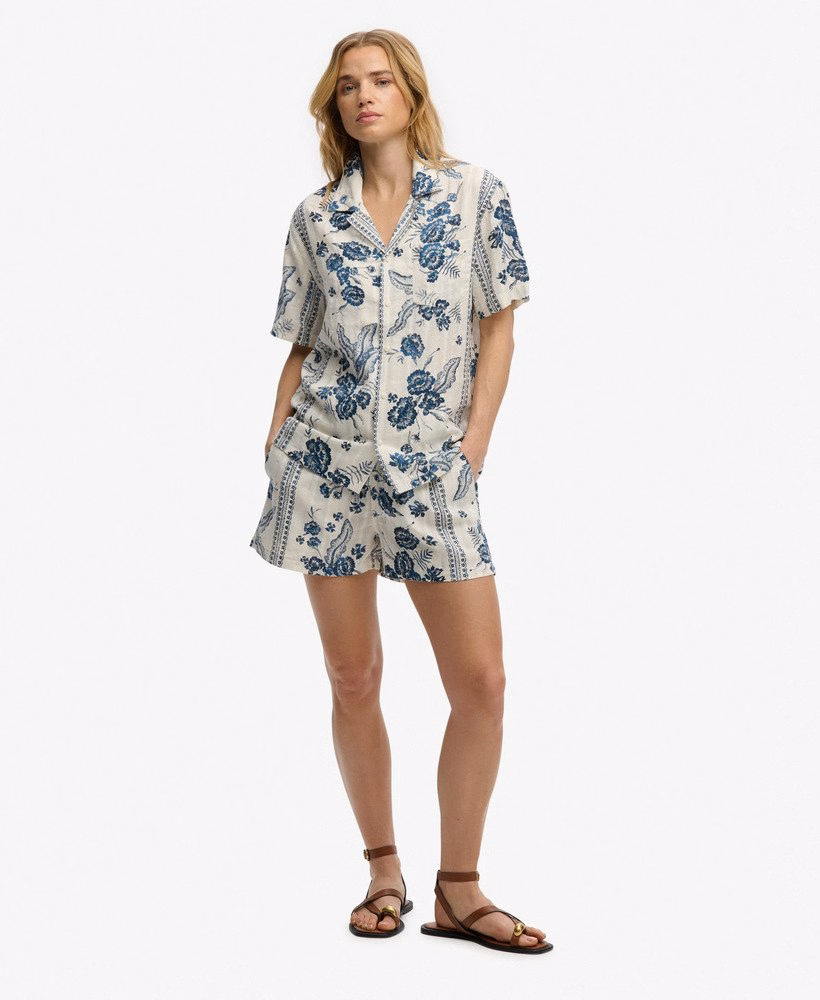 Camisa de manga curta com estampa de praia