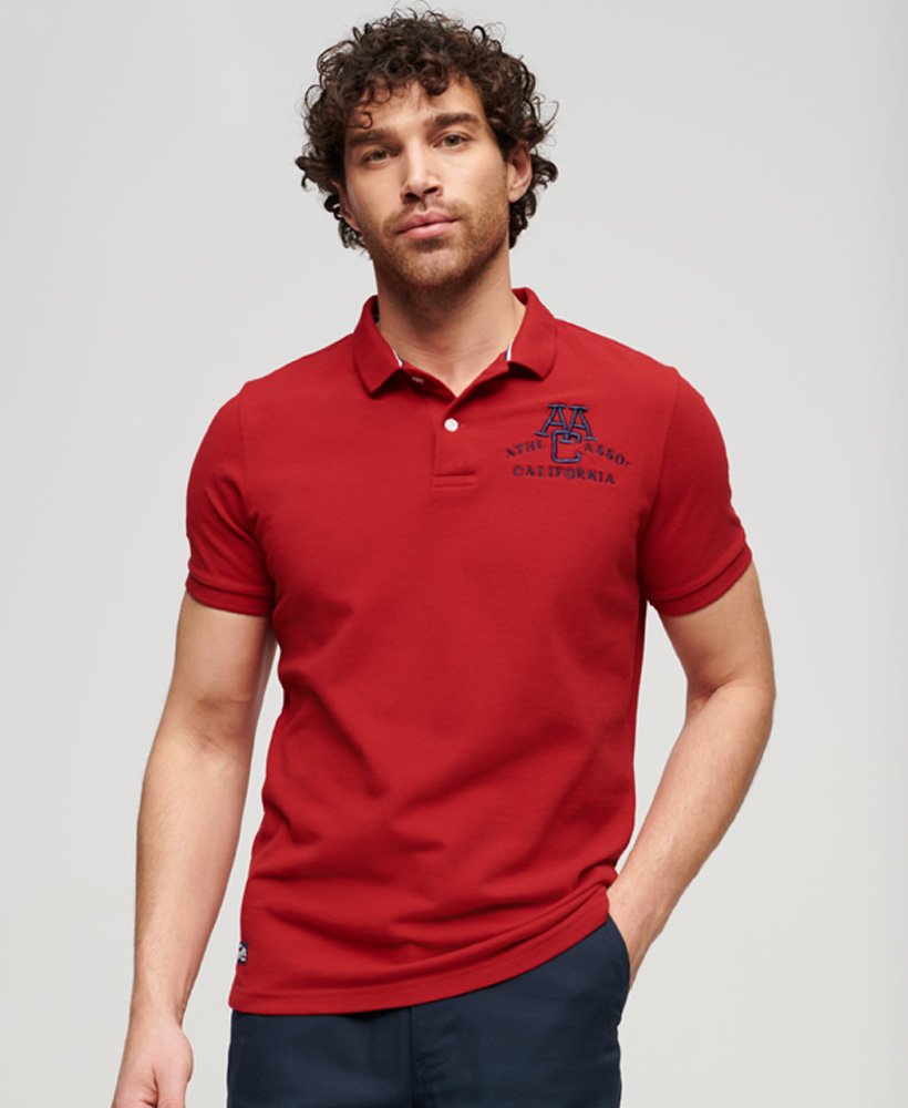camisa polo de manga curta superstate em algodão orgânico na cor vermelho-rouge
