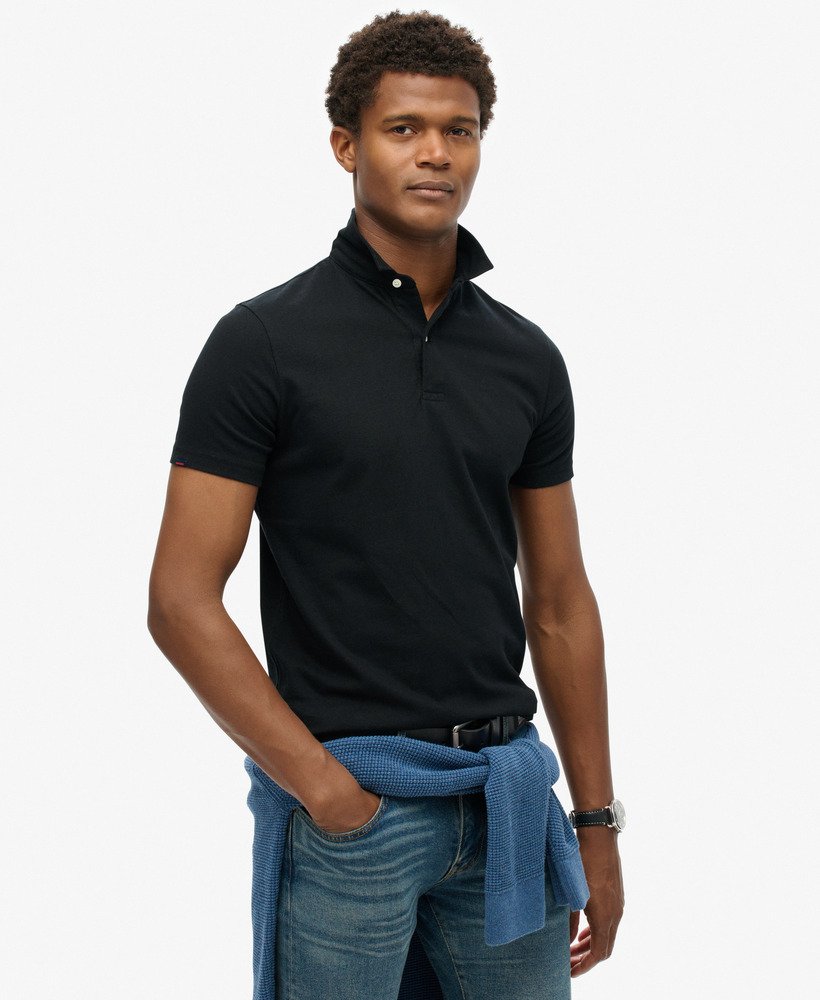 camisa polo jersey na cor preta