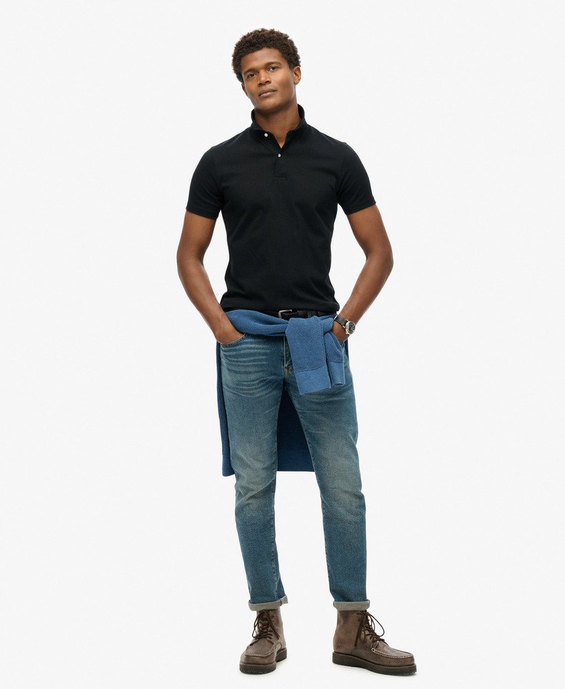 camisa polo jersey na cor preta