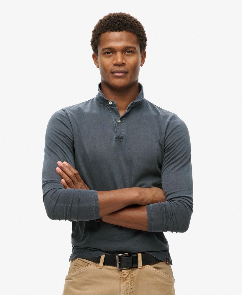 camisa polo de manga comprida studios em jersey na cor azul marinho eclipse.