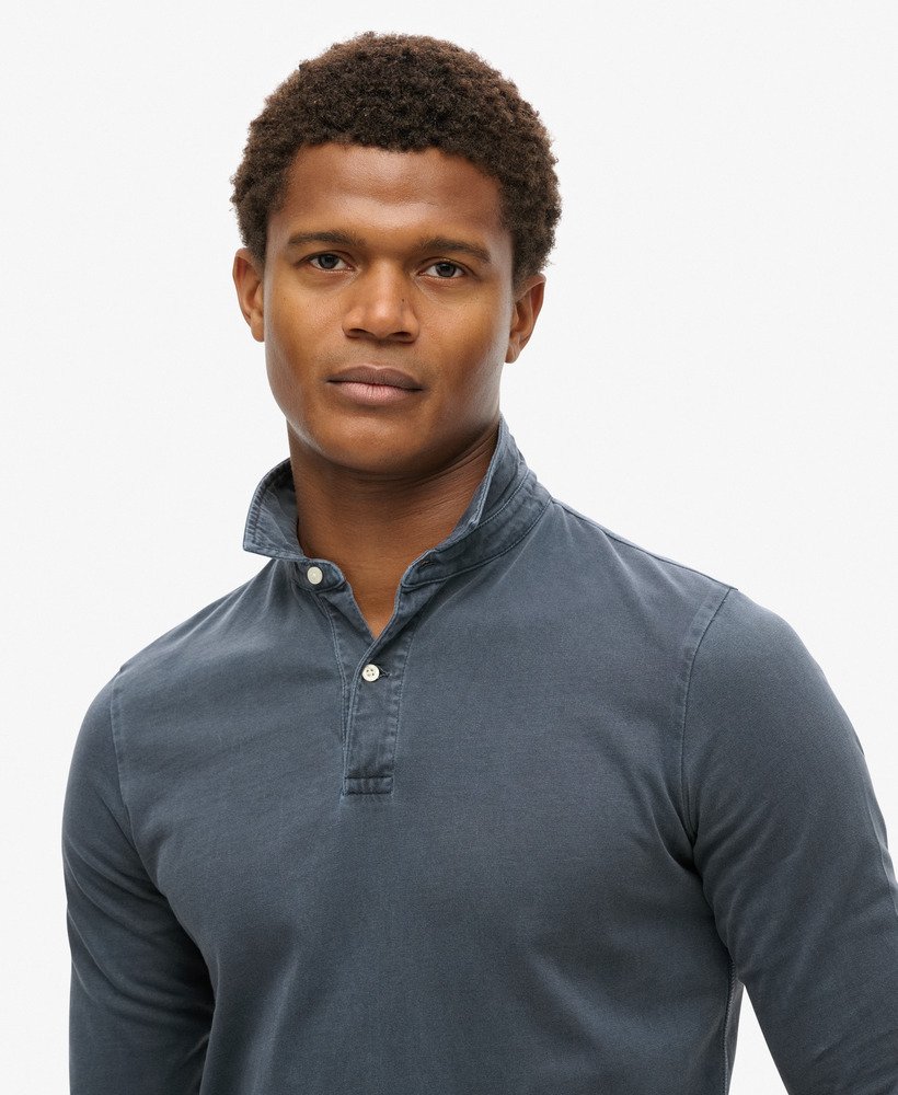 camisa polo de manga comprida studios em jersey na cor azul marinho eclipse.