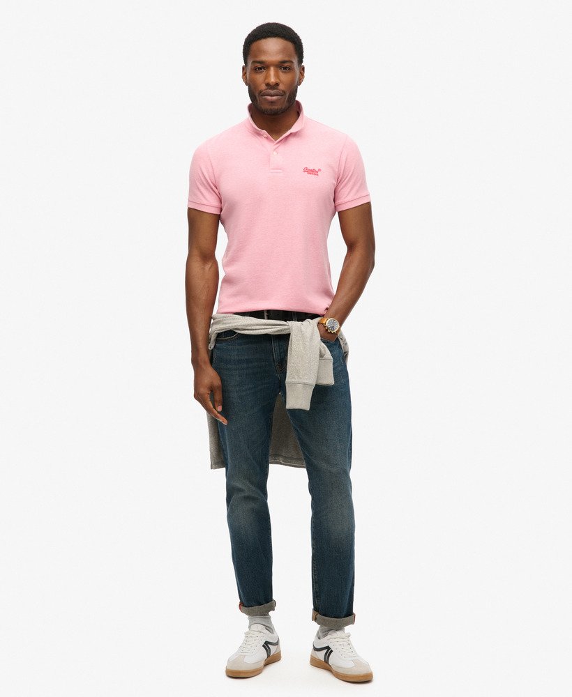camisa polo clássica em piqué na cor rosa claro mesclado.