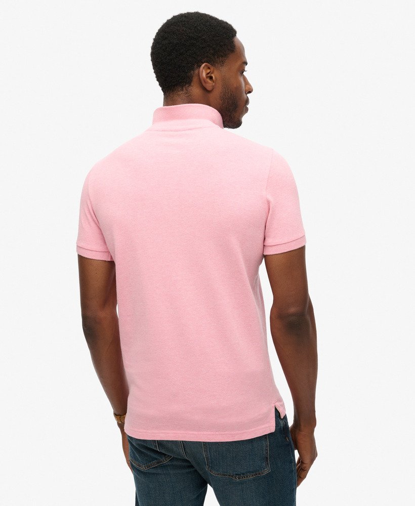 camisa polo clássica em piqué na cor rosa claro mesclado.