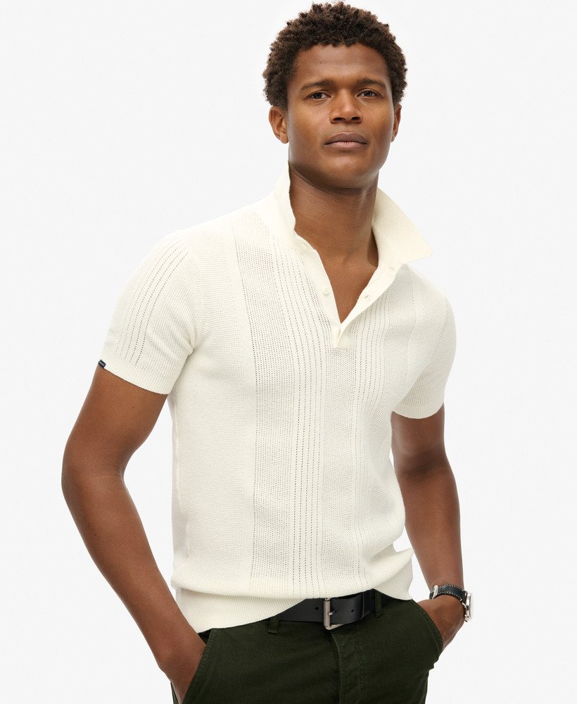 camisa polo de malha de manga curta na cor off white