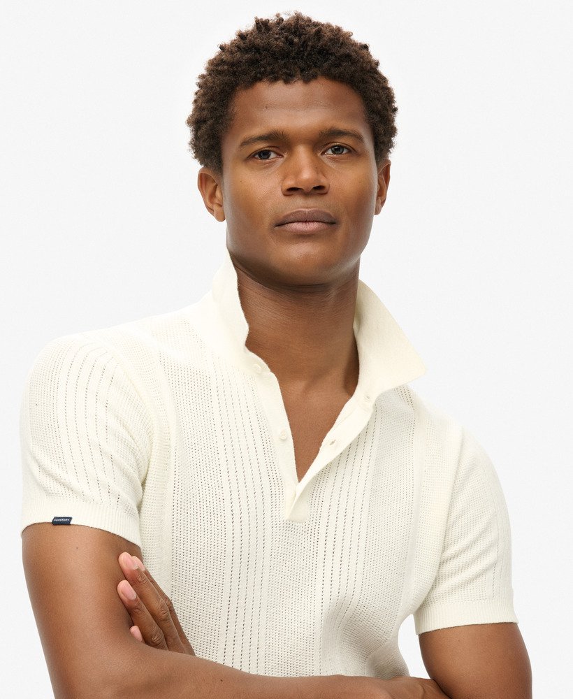 camisa polo de malha de manga curta na cor off white