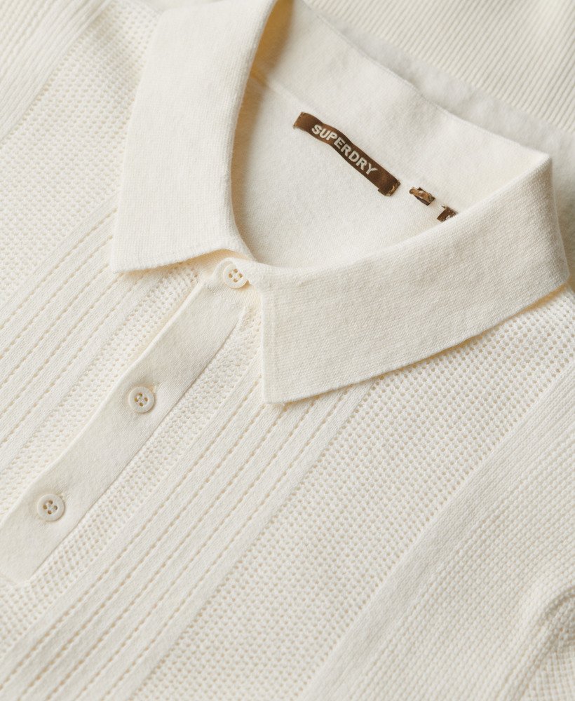 camisa polo de malha de manga curta na cor off white