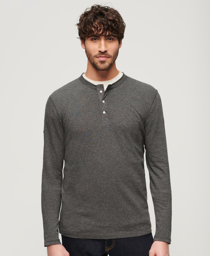 camisa de manga comprida estilo avô em malha na cor cosmo grey mesl.
