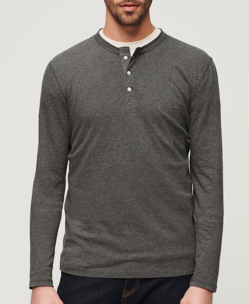 camisa de manga comprida estilo avô em malha na cor cosmo grey mesl.