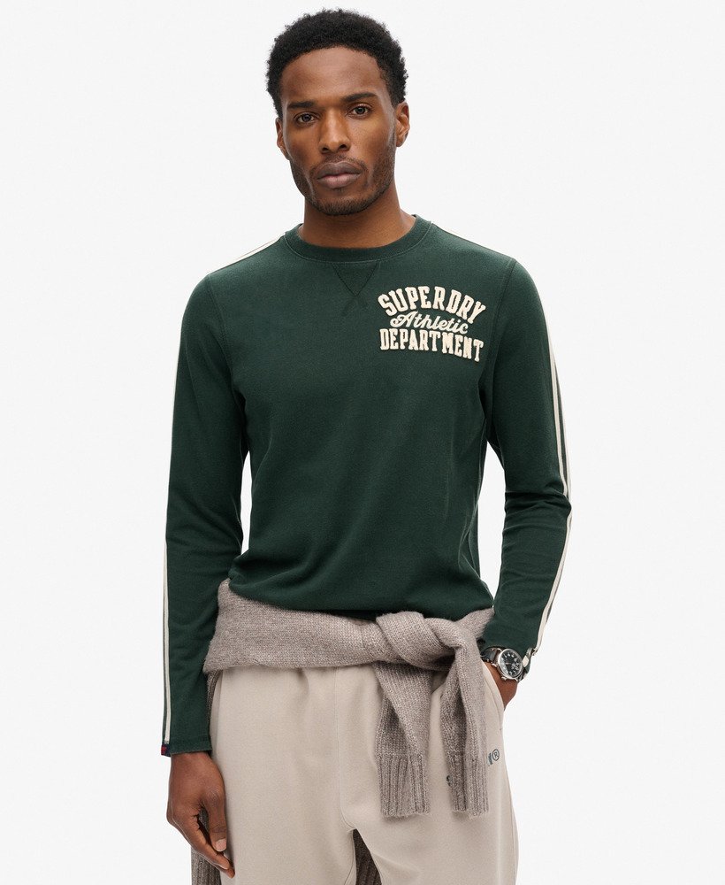 camiseta listrada de manga comprida vintage para atletismo na cor verde escuro academy.