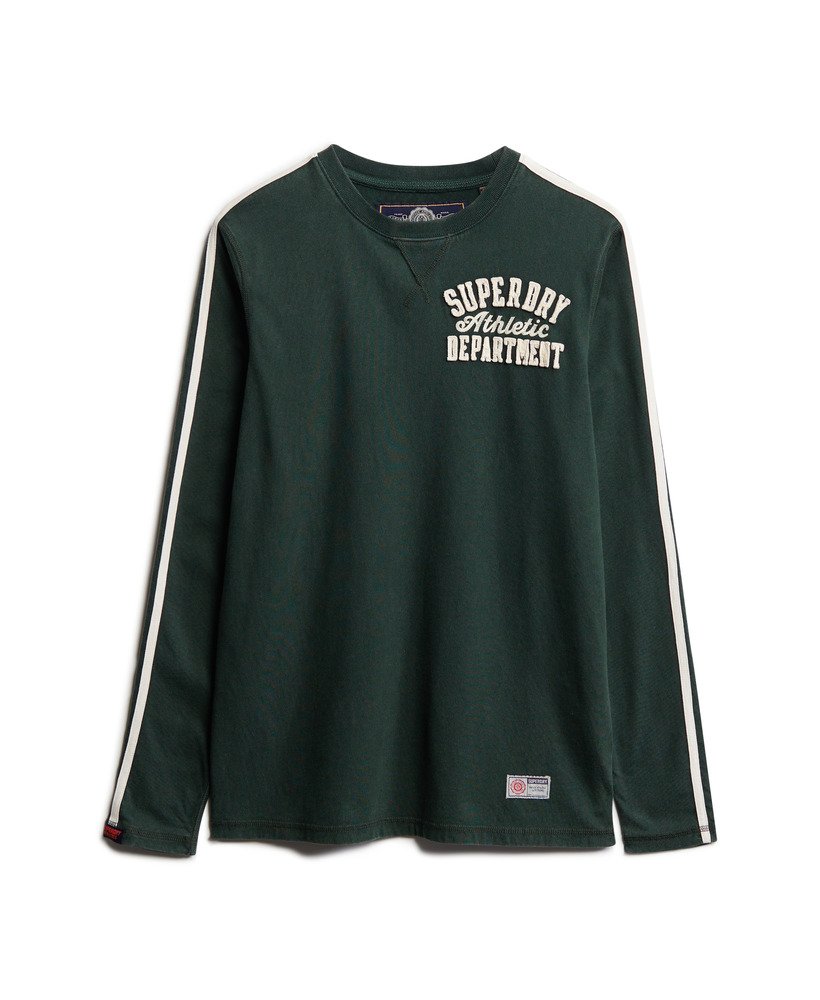 camiseta listrada de manga comprida vintage para atletismo na cor verde escuro academy.