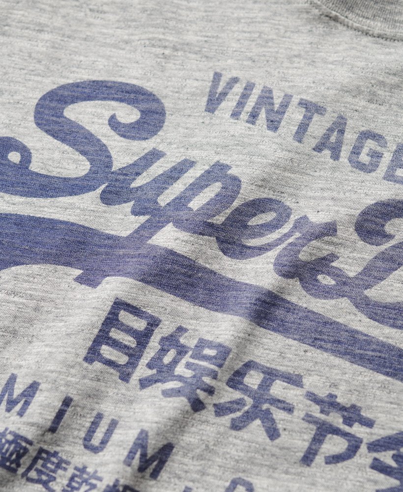 blusa clássica de manga comprida com estampa gráfica em cinza mesclado.