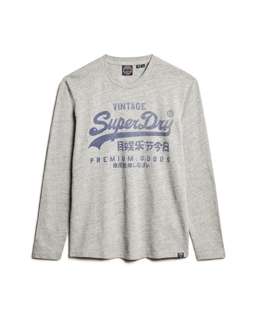 blusa clássica de manga comprida com estampa gráfica em cinza mesclado.