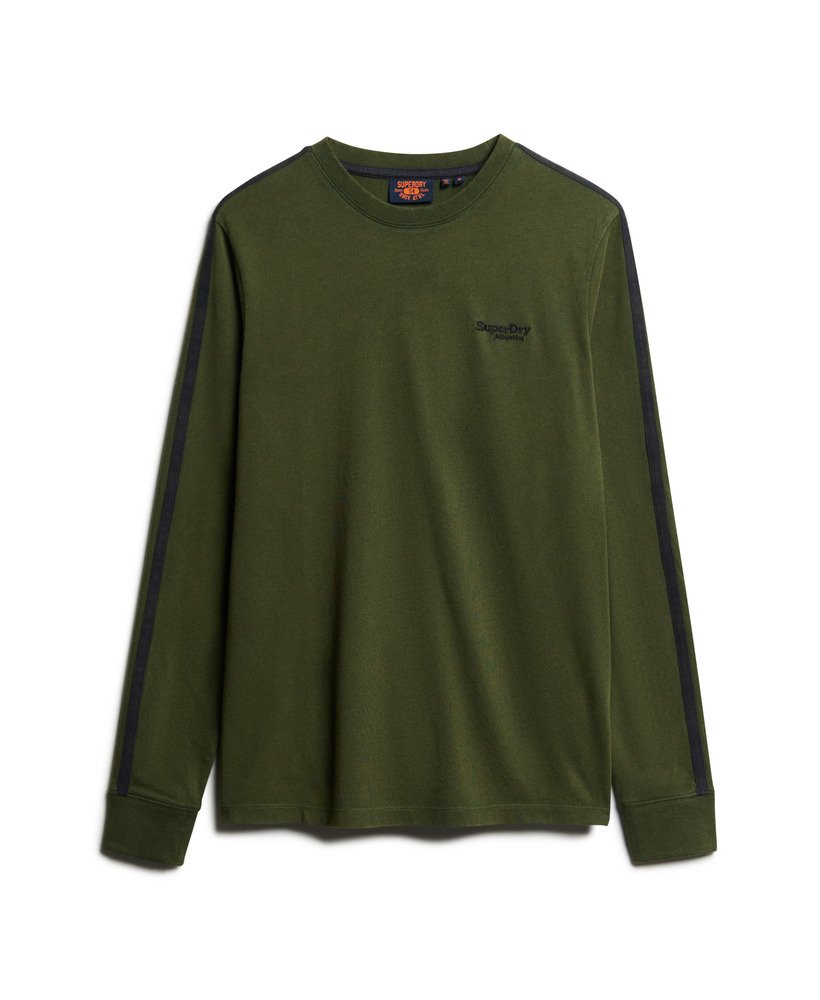 camiseta de manga comprida retrô com logo essencial em bolsa de viagem verde
