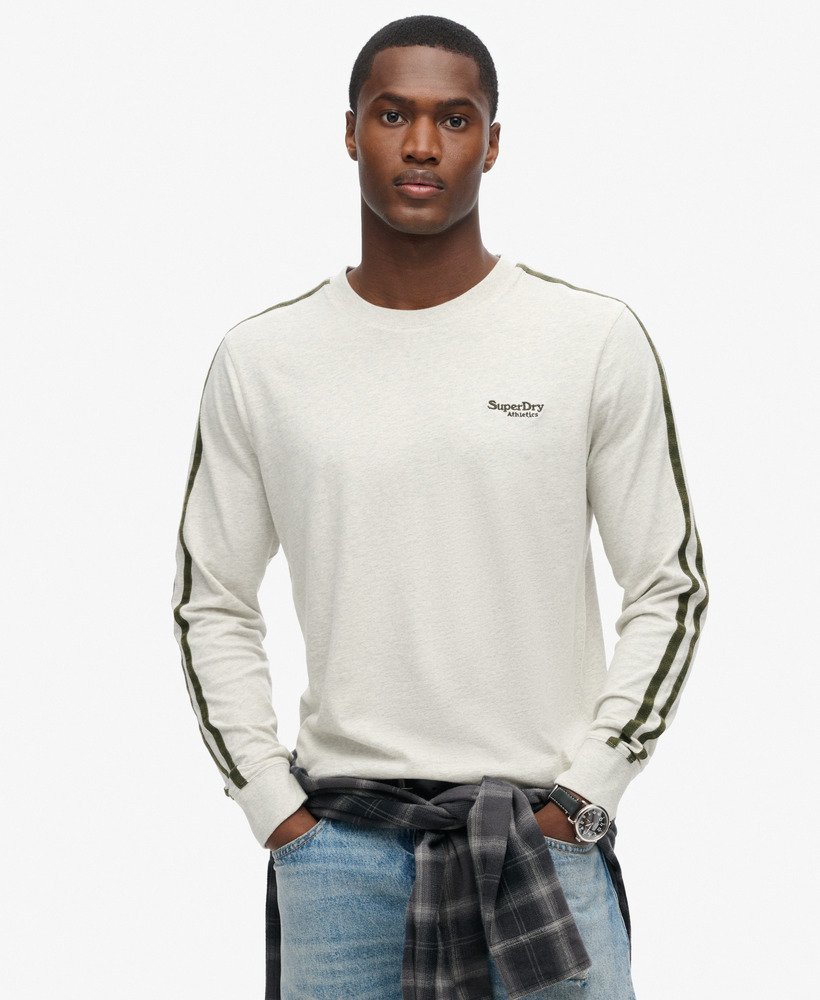 blusa de manga comprida retrô com logo essencial na cor cinza-claro grindle.