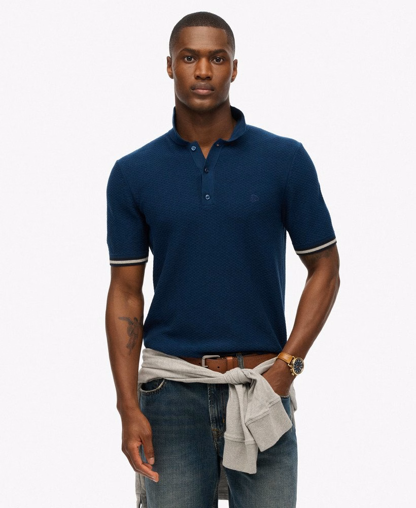 Camisa polo de manga curta com textura de tricô